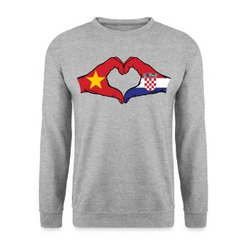 Vietnam Kroatien Flagge Hände Herzform - Unisex Pullover - Weißgrau meliert - Vorne - Alina (178cm) & Michal (187cm)