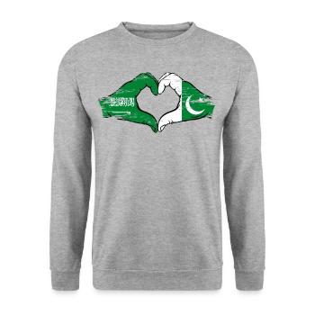 Saudi Arabia Pakiastan Flag Hands Heart Shape Used - Unisex Sweatshirt - salt & pepper - Front - Alina (178cm) & Michal (187cm)