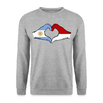 Argentina Indonesia Flag Hands Heart Shape - Unisex Sweatshirt - salt & pepper - Front - Alina (178cm) & Michal (187cm)