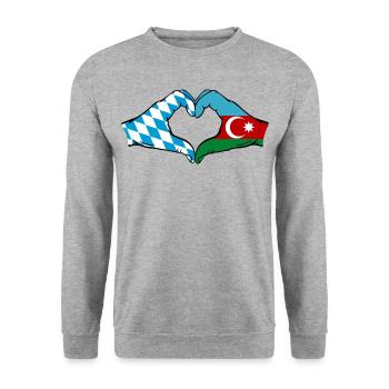 Bayern Aserbaidschan Flagge Hände Herzform - Unisex Pullover - Weißgrau meliert - Vorne - Alina (178cm) & Michal (187cm)