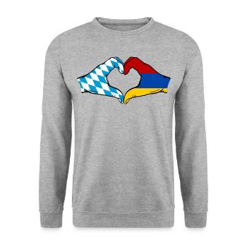 Bavière, Arménie, Drapeau, Mains, Coeur - Sweat-shirt Unisexe - gris chiné - Devant - Alina (178cm) & Michal (187cm)
