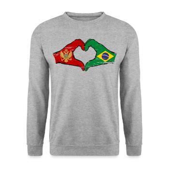 Montenegro Brazil Flag Hands Heart Shape Used - Unisex Sweatshirt - salt & pepper - Front - Alina (178cm) & Michal (187cm)