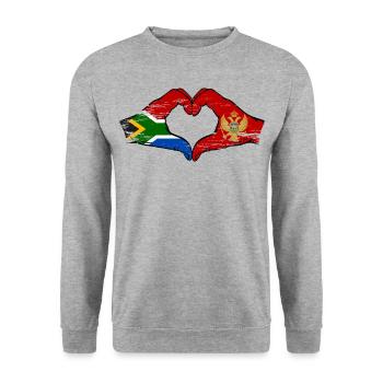 South Africa Montenegro flag hands heart shape used - Unisex Sweatshirt - salt & pepper - Front - Alina (178cm) & Michal (187cm)