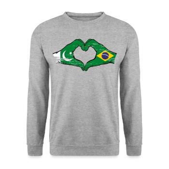 Pakistan Brazil Flag Hands Heart Shape Used - Unisex Sweatshirt - salt & pepper - Front - Alina (178cm) & Michal (187cm)