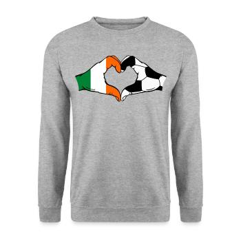 Irland Fussball Flagge Haende Herzform - Unisex Pullover - Weißgrau meliert - Vorne - Alina (178cm) & Michal (187cm)