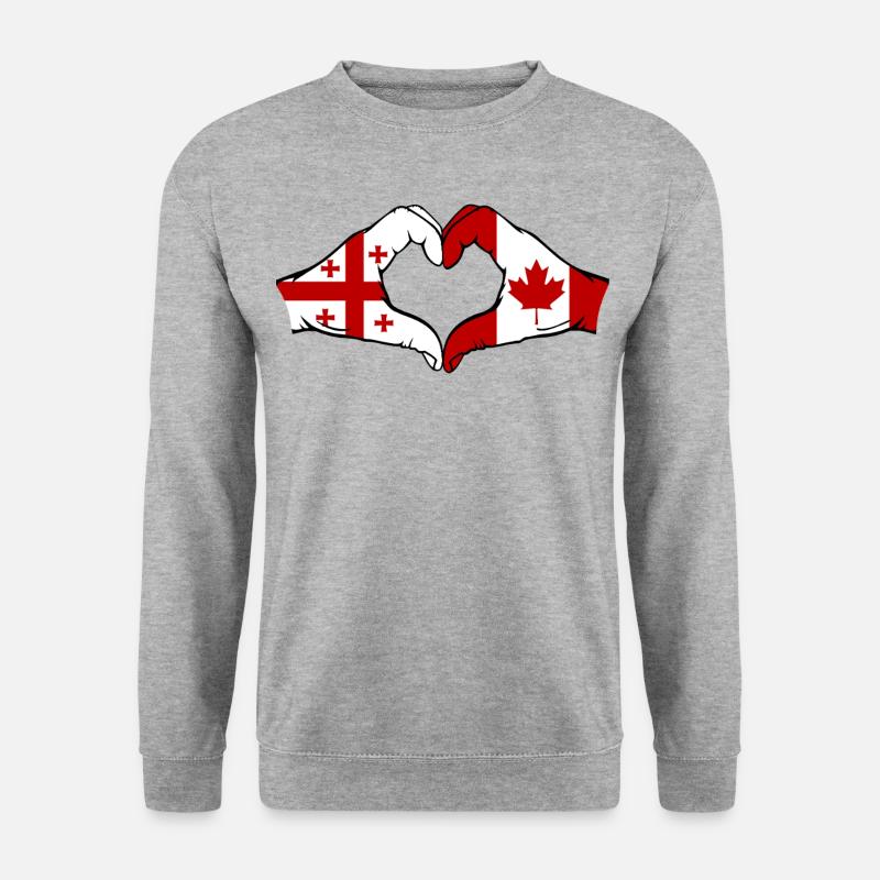 Georgien Kanada Flagge Haende Herzform - Unisex Pullover - Weißgrau meliert