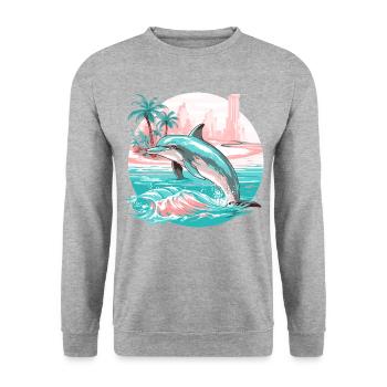 dauphin été soleil plage mer palmiers vacances - Sweat-shirt Unisexe - gris chiné - Devant - Alina (178cm) & Michal (187cm)
