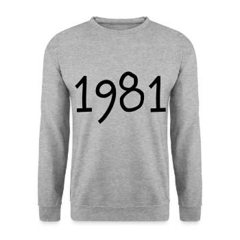 Geburtsjahr 1981 Geschenkidee Geburtstag - Unisex Pullover - Weißgrau meliert - Vorne - Alina (178cm) & Michal (187cm)
