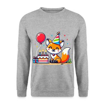 Fox Kid Celebrating Birthday - Unisex Pullover - Weißgrau meliert - Vorne - Alina (178cm) & Michal (187cm)