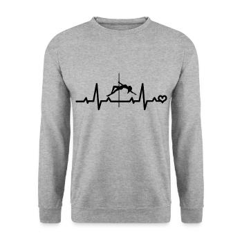 Pole dance, rythme cardiaque, fréquence cardiaque, pole ECG - Sweat-shirt Unisexe - gris chiné - Devant - Alina (178cm) & Michal (187cm)