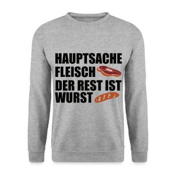 Hauptsache Fleisch der Rest ist Wurst - Unisex Pullover - Weißgrau meliert - Vorne - Alina (178cm) & Michal (187cm)