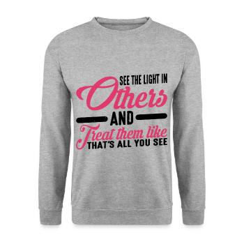 Voir la lumière chez les autres 3 - Sweat-shirt Unisexe - gris chiné - Devant - Alina (178cm) & Michal (187cm)