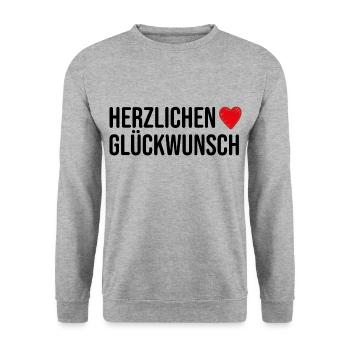 Glückwunsch Geburtstagsgruß Geschenkidee - Unisex Pullover - Weißgrau meliert - Vorne - Alina (178cm) & Michal (187cm)