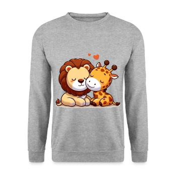 Cuddling Lion And Giraffe In Love - Unisex Sweatshirt - salt & pepper - Front - Alina (178cm) & Michal (187cm)
