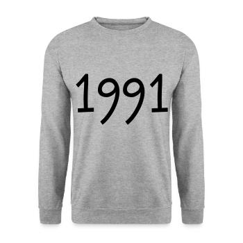 Geburtsjahr 1991 Geschenkidee Geburtstag - Unisex Pullover - Weißgrau meliert - Vorne - Alina (178cm) & Michal (187cm)
