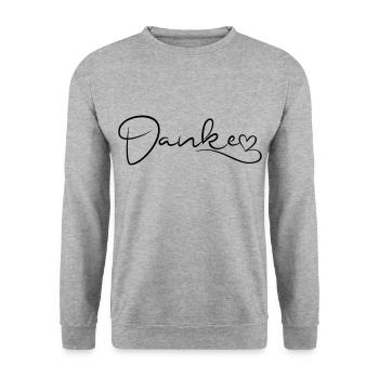Danke Schrift mit Herz - Unisex Pullover - Weißgrau meliert - Vorne - Alina (178cm) & Michal (187cm)