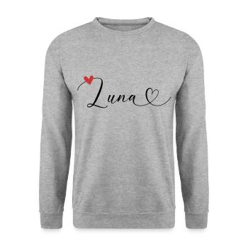Luna Nom Prénom Calligraphie Coeur - Sweat-shirt Unisexe - gris chiné - Devant - Alina (178cm) & Michal (187cm)