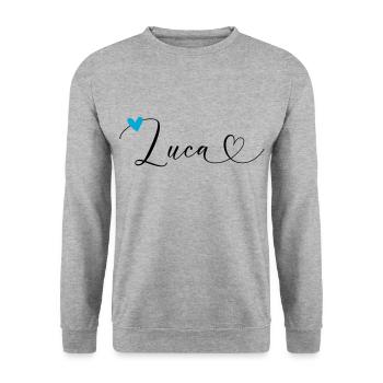 Luca Nom Prénom Calligraphie Coeur - Sweat-shirt Unisexe - gris chiné - Devant - Alina (178cm) & Michal (187cm)