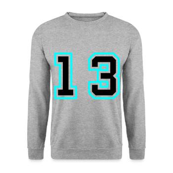 13 Zahl symbol - Unisex Pullover - Weißgrau meliert - Vorne - Alina (178cm) & Michal (187cm)