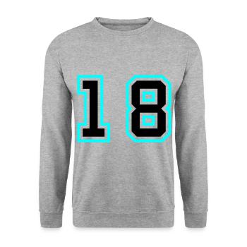 18 Zahl symbol - Unisex Pullover - Weißgrau meliert - Vorne - Alina (178cm) & Michal (187cm)