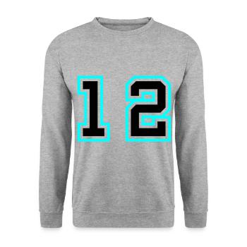 12 Zahl symbol - Unisex Pullover - Weißgrau meliert - Vorne - Alina (178cm) & Michal (187cm)