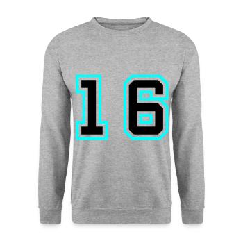 16 Symbole numérique - Sweat-shirt Unisexe - gris chiné - Devant - Alina (178cm) & Michal (187cm)