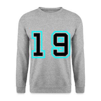 19 Zahl symbol - Unisex Pullover - Weißgrau meliert - Vorne - Alina (178cm) & Michal (187cm)