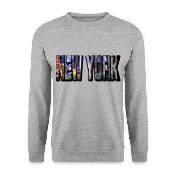 New York City USA Amerika America Skyline Schrift - Unisex Pullover - Weißgrau meliert - Vorne - Alina (178cm) & Michal (187cm)