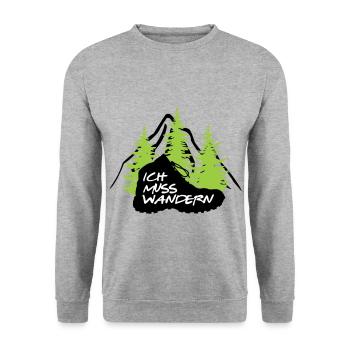 ICH MUSS WANDERN - Unisex Pullover - Weißgrau meliert - Vorne - Alina (178cm) & Michal (187cm)