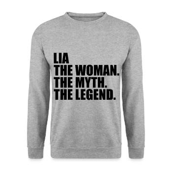 Woman Mythos Legende Name Lia - Unisex Pullover - Weißgrau meliert - Vorne - Alina (178cm) & Michal (187cm)