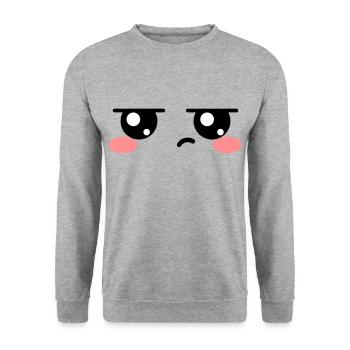 Genervte Augen Kawaii Süß - Unisex Pullover - Weißgrau meliert - Vorne - Alina (178cm) & Michal (187cm)