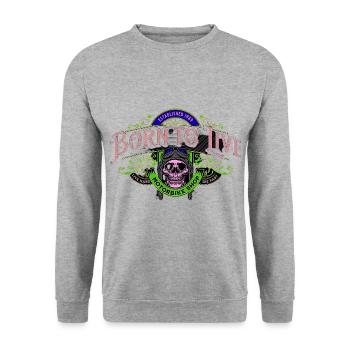 Patch moto né pour vivre - Rose - Sweat-shirt Unisexe - gris chiné - Devant - Alina (178cm) & Michal (187cm)