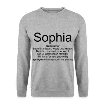 Name Definition Sophia - Unisex Pullover - Weißgrau meliert - Vorne - Alina (178cm) & Michal (187cm)