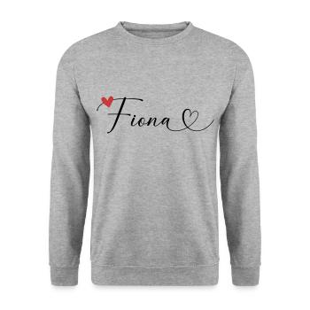Fiona Nom Prénom Calligraphie coeur - Sweat-shirt Unisexe - gris chiné - Devant - Alina (178cm) & Michal (187cm)