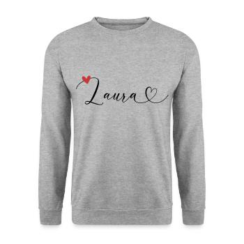 Laura Nom Prénom Calligraphie Coeur - Sweat-shirt Unisexe - gris chiné - Devant - Alina (178cm) & Michal (187cm)