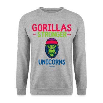 Gorilla Strong Unicorn Unicorn Gift - Unisex Sweatshirt - salt & pepper - Front - Alina (178cm) & Michal (187cm)