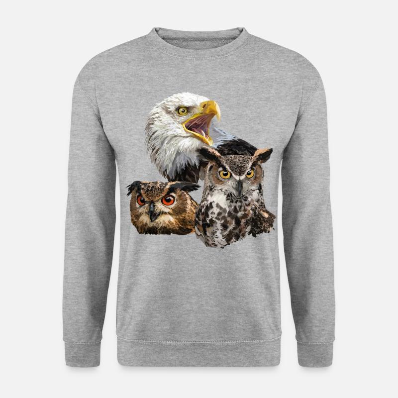 Amerikanischer Pigargo und Eulen - Unisex Pullover - Weißgrau meliert
