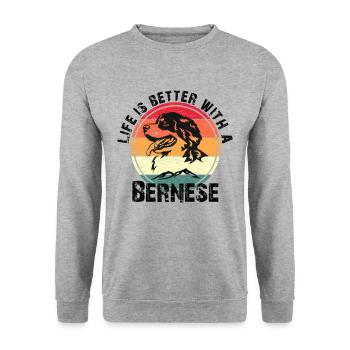 Das Leben ist besser mit einem bernese - Unisex Pullover - Weißgrau meliert - Vorne - Alina (178cm) & Michal (187cm)