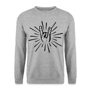 Rock 'N' Roll Musik Rocker Handzeichen - Unisex Pullover - Weißgrau meliert - Vorne - Alina (178cm) & Michal (187cm)