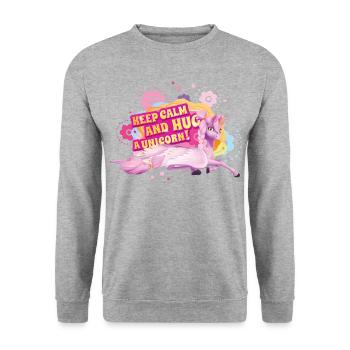 Mia et moi Kyara Keep Calm Et Embrasse Une Licorne - Sweat-shirt Unisexe - gris chiné - Devant - Alina (178cm) & Michal (187cm)