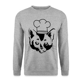 Katzenkopf Koch Hobbykoch Kochkunst Küche - Unisex Pullover - Weißgrau meliert - Vorne - Alina (178cm) & Michal (187cm)