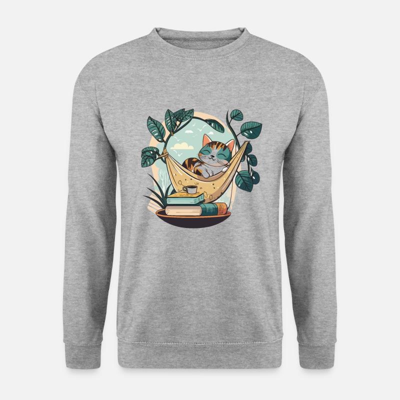 Katzenbuch-Liebhaber - Unisex Pullover - Weißgrau meliert