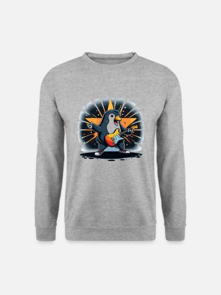 Der Pinguin-Festival-Rocker - Unisex Pullover - Weißgrau meliert
