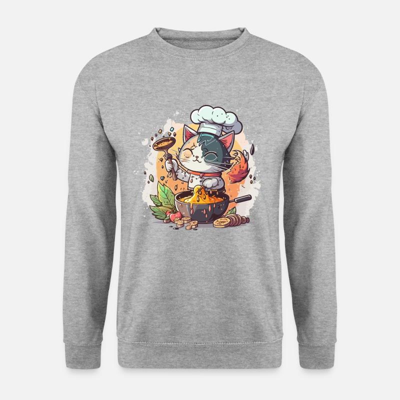 Gourmet-Katze - Unisex Pullover - Weißgrau meliert