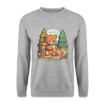 Picknick mit einem Bären - Unisex Pullover - Weißgrau meliert - Vorne - Alina (178cm) & Michal (187cm)