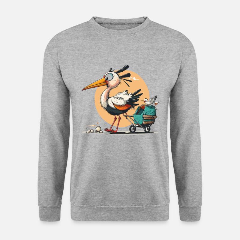 Storchen-Lieferung - Unisex Pullover - Weißgrau meliert