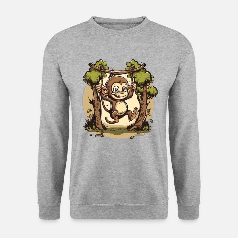 Schwingender Affe - Unisex Pullover - Weißgrau meliert