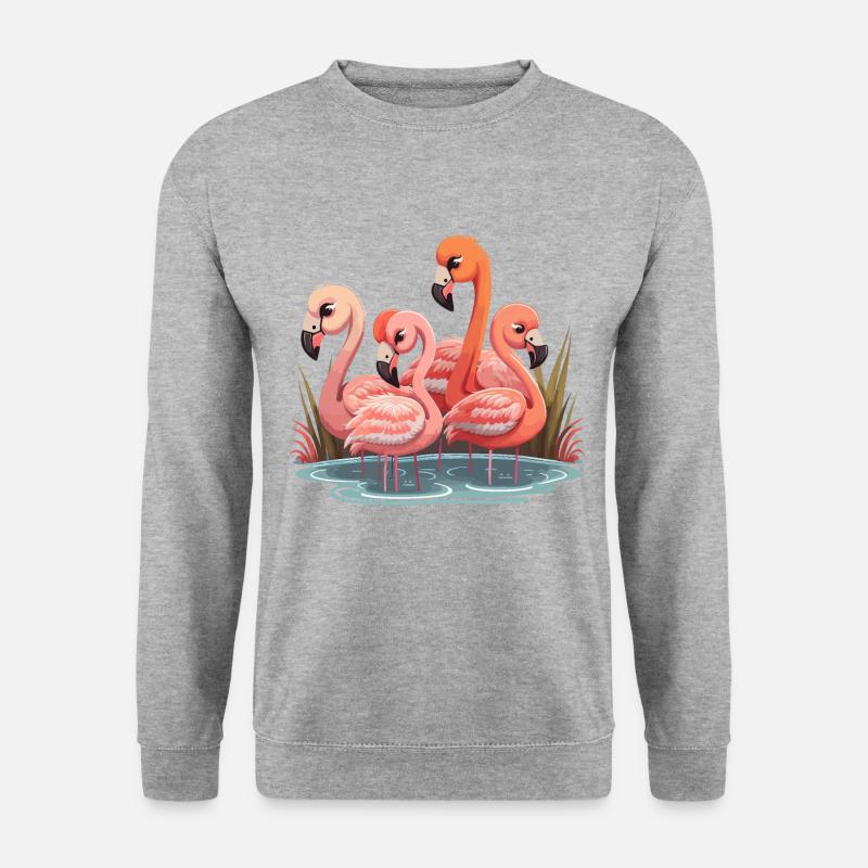 Flamingo-Flock - Unisex Pullover - Weißgrau meliert