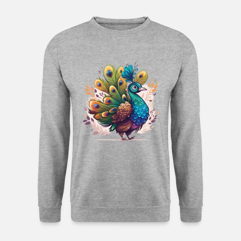 Pfau in voller Pracht - Unisex Pullover - Weißgrau meliert