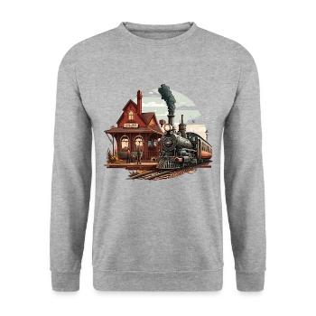 Steaming into the Station - Unisex Sweatshirt - salt & pepper - Front - Alina (178cm) & Michal (187cm)